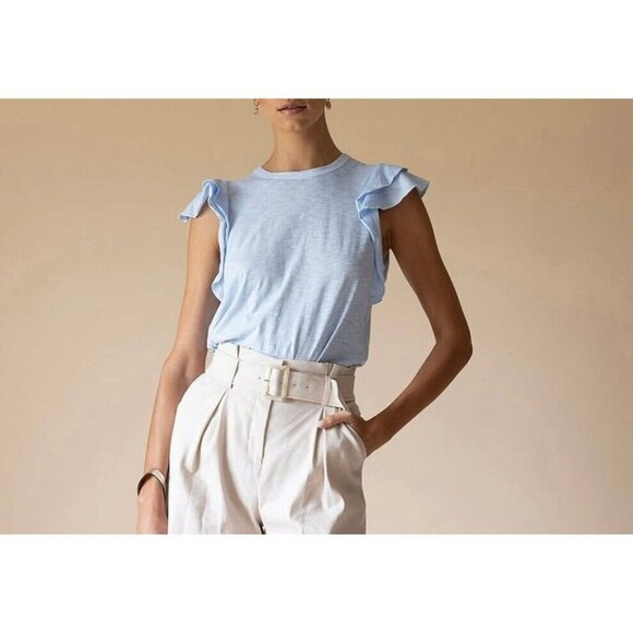 VERONICA BEARD Jeans Akeela Light Blue Ruffle T-shirt Size Medium $168 - Picture 1 of 13